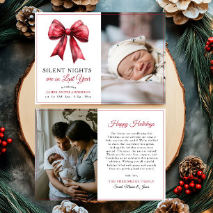 Faire-part Red Bow Silent Nights Christmas Photo Baby Birth