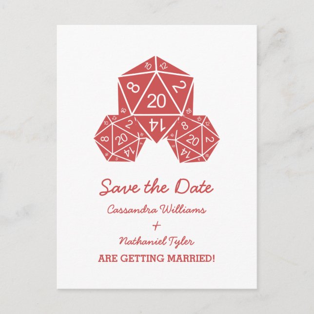 Faire-part Red D20 Dice Enregistrer la date carte postale (Devant)