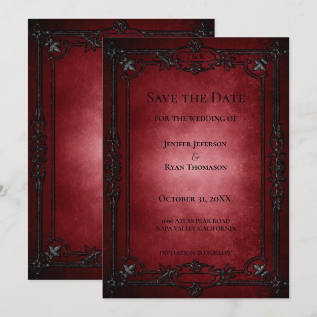 Faire-part Red Gothic Halloween wedding save the date (Devant / Derrière)