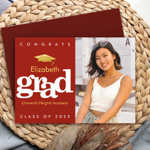 Faire-part Red graduation photo or casquette moderne audace t