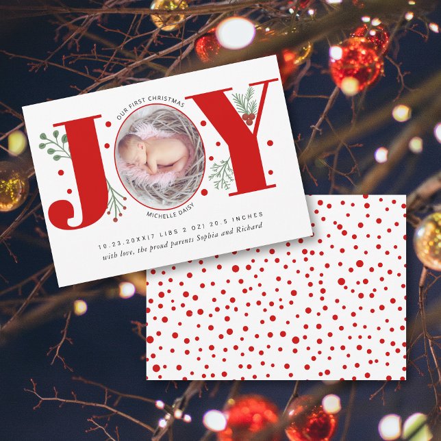 Faire-part Red Joy First Christmas photo bébé naissance (Créateur téléchargé)
