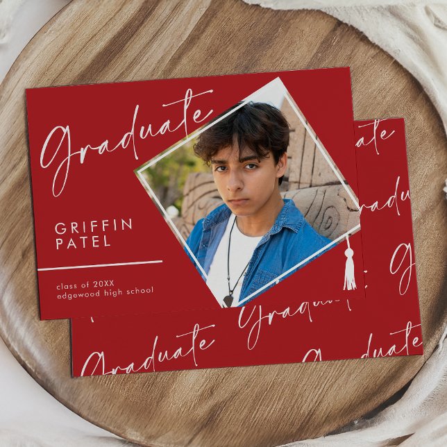 Faire-part Red Modern Graduation Cap Photo Graduation (Créateur téléchargé)