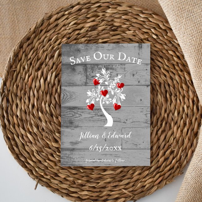 Faire-part Red Tree of Hearts Enregistrer la date annonce (Red Tree of Hearts Save the Date)