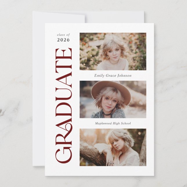 Faire-part Red Trendy Serif Multiples Diplôme Photo (Devant)