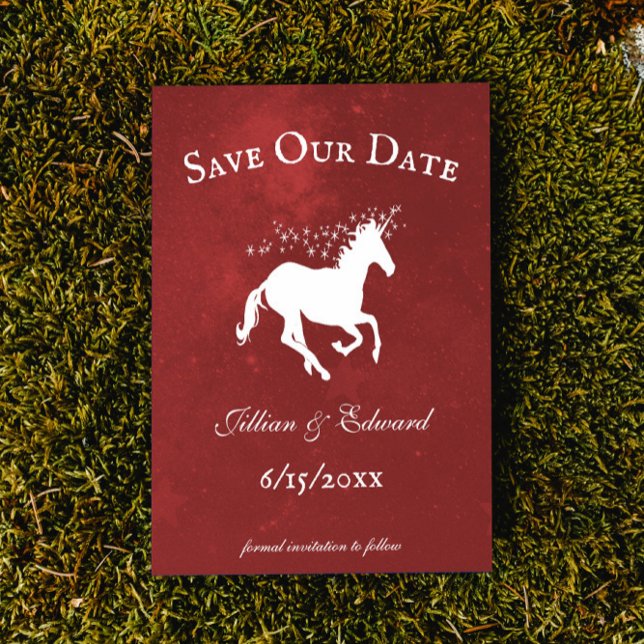 Faire-part Red Unicorn Enregistrer La Date Annonce (Red Unicorn Save the Date Wedding Announcement)
