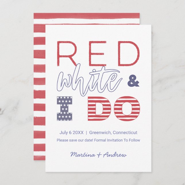 Faire-part Red White And I Do Save the Date or Elopement (Devant / Derrière)