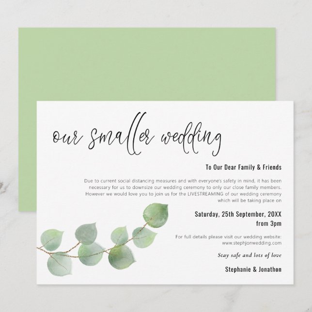 Faire-part Réduction de mariage plus petite Écriture élégante (Devant / Derrière)