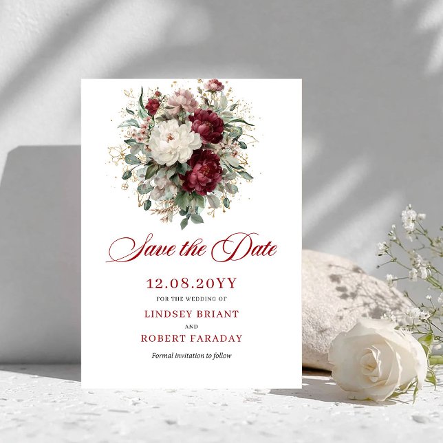 Faire-part Refined Blush Bourgogne Or (Refined Blush Burgundy Gold Save The Date)