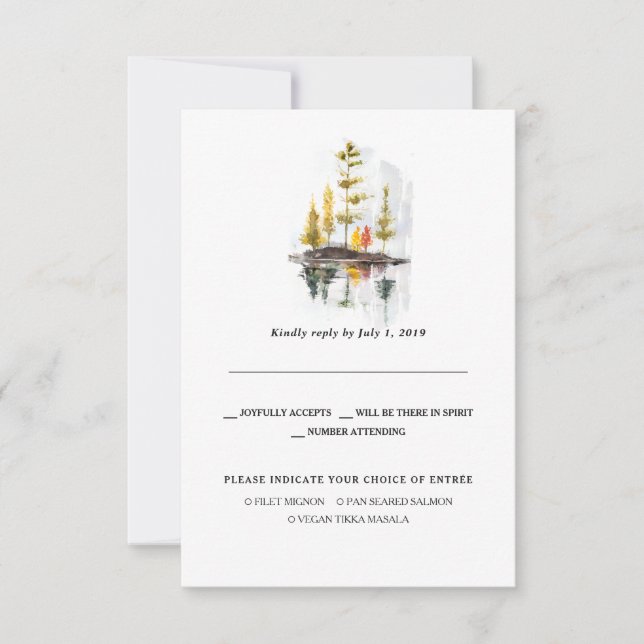 Faire-part Réponse RSVP pour mariage automnal rustique | Pins (Devant)