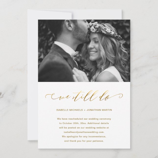 Faire-part Report de mariage Faux or Nous nous marions toujou (Devant)