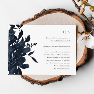 Faire-part Report de mariage floral indigo foncé