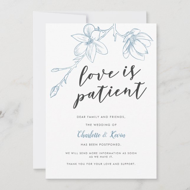 Faire-part Report de mariage floral patient en amour (Devant)