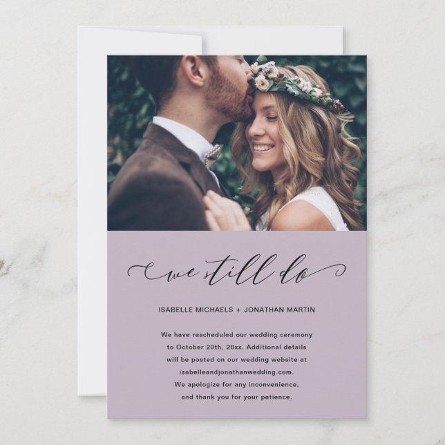 Faire-part Report de mariage pourpre Nous faisons toujours la (Devant)