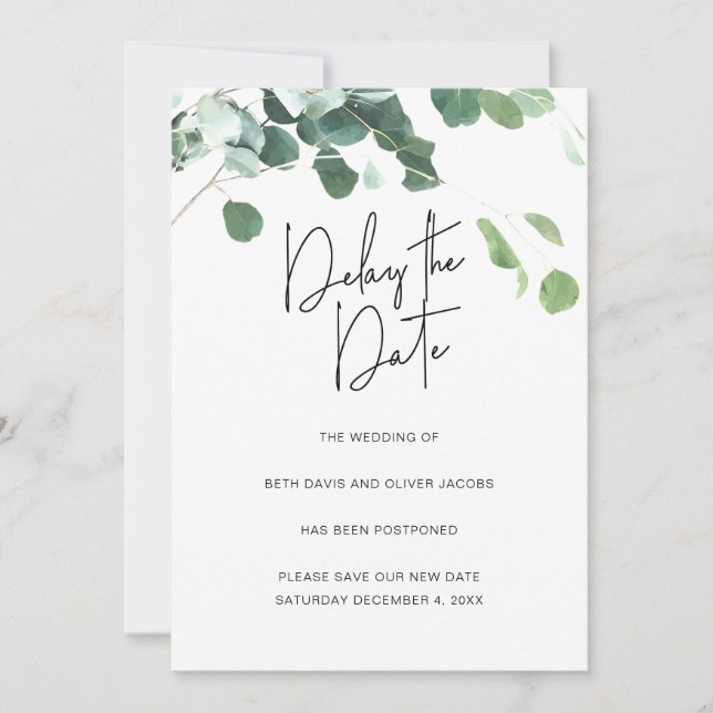 Faire-part Report d'eucalyptus pour la date de mariage (Devant)