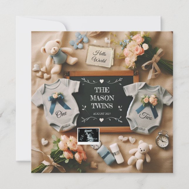 Faire-part Reportage sur les médias sociaux Grossesse jumelle (Devant)