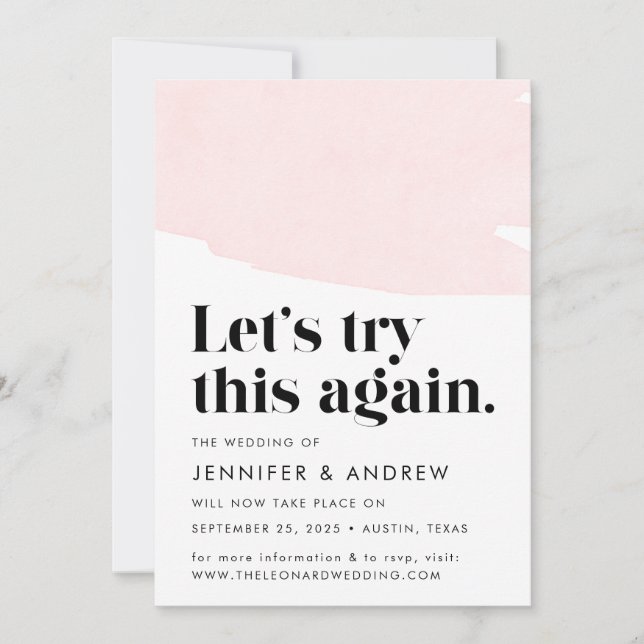 Faire-part Reprenons depuis le début - Report de mariage rose (Devant)