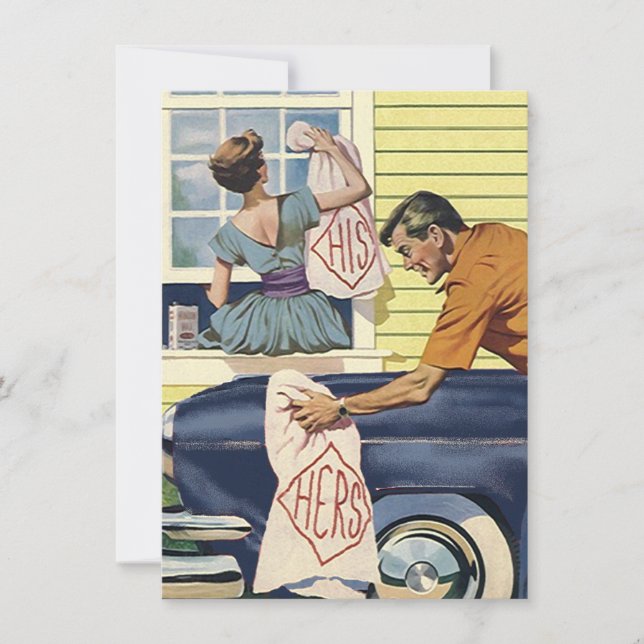 Faire-part Rétro Accueil Trouvé Voiture Bleue Déplacer Faire- (Devant)