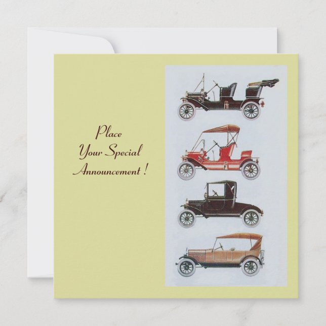 Faire-part RETRO CARS 2 AUTO RESTAURATION jaune brun (Devant)
