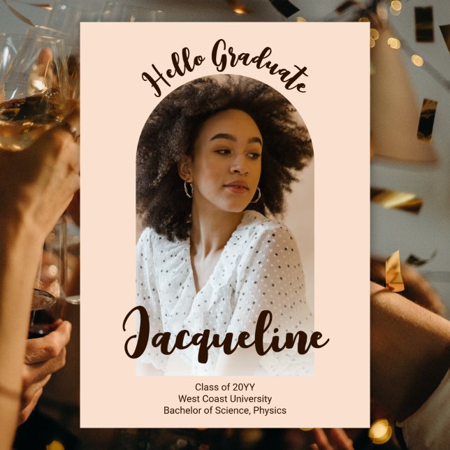 Faire-part Retro Hello Graduate 2025 Arch Photo Script pêche (Créateur téléchargé)