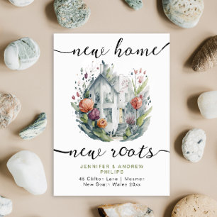 Faire-part Retro Moving New Home Aquarelle Floral