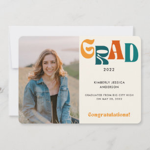 Faire-part Retro Multicolor Typographie Photo 2022 Graduation
