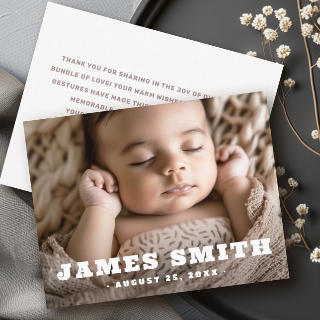 Faire-part Retro nom nouveau bébé photo merci (Retro name new baby photo thank you announcement)
