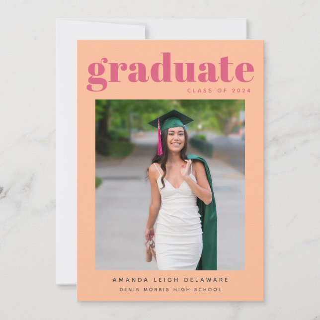 Faire-part Retro Peach Pink 2024 Graduation Photo Graduation (Devant)