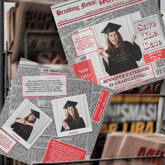 Faire-part Retro Save The Date Magazine Newspaper Graduation