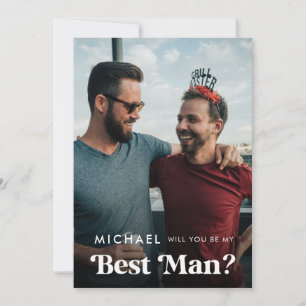 Faire-part Retro Script Photo Vous Serez Mon Meilleur Homme S