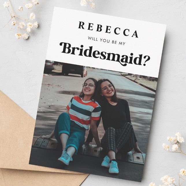 Faire-part Retro Vintage Script & Photo Bridesmaid Propositio (Créateur téléchargé)