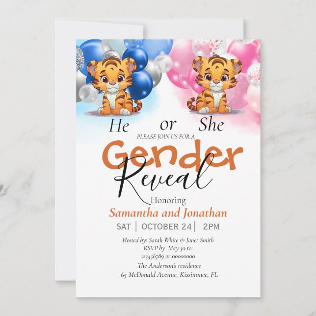 Faire-part Révélation du sexe de la fête de bébé Ballons rose (Devant)