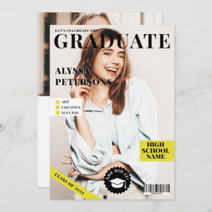 Faire-part Revue couverture 2 photos noir tendance graduation