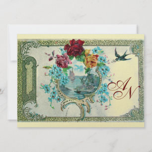 Faire-part ROMANTİCA 3 MONOGRAM or papier métallique