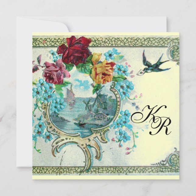 Faire-part ROMANTİCA 3 MONOGRAM, papier métallique champagne (Devant)