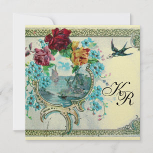 Faire-part ROMANTİCA 3 MONOGRAM, papier métallique champagne