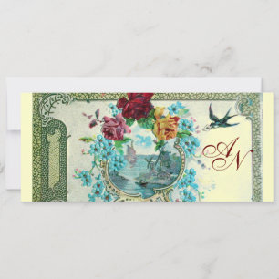 Faire-part ROMANTİCA 3 MONOGRAS, bleu rose rouge jaune