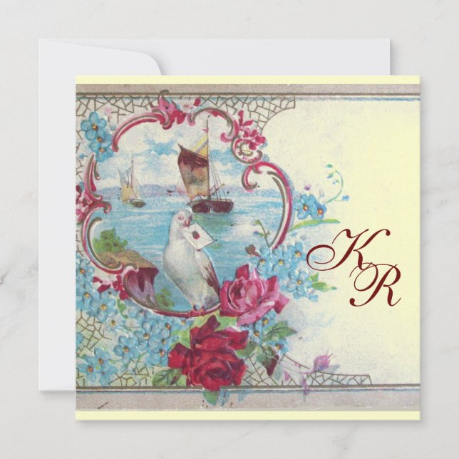 Faire-part ROMANTİCA  MONOGRAM Bleu sarcelle Or Mariage (Devant)