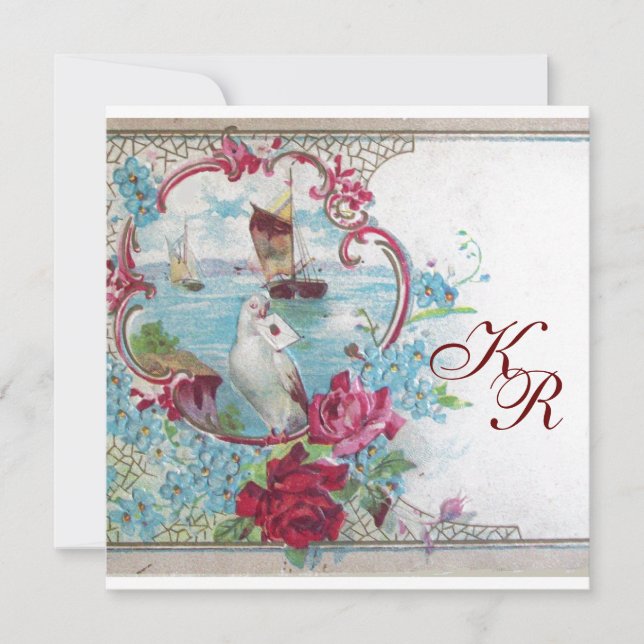 FAIRE-PART ROMANTIQUE ÉLÉGANT MONOGRAMME DE FLEURS DE MARIAGE (Devant)