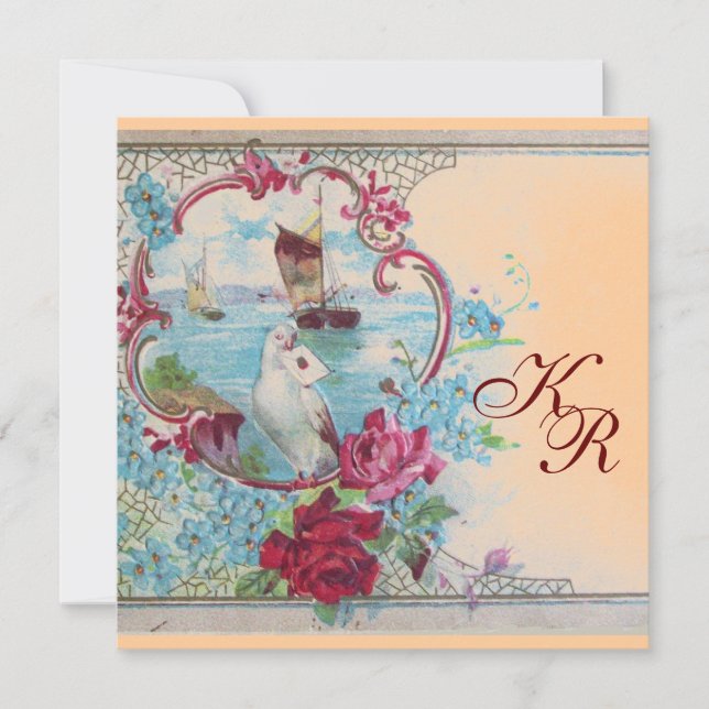 FAIRE-PART ROMANTIQUE ÉLÉGANT MONOGRAMME DE FLEURS DE MARIAGE (Devant)