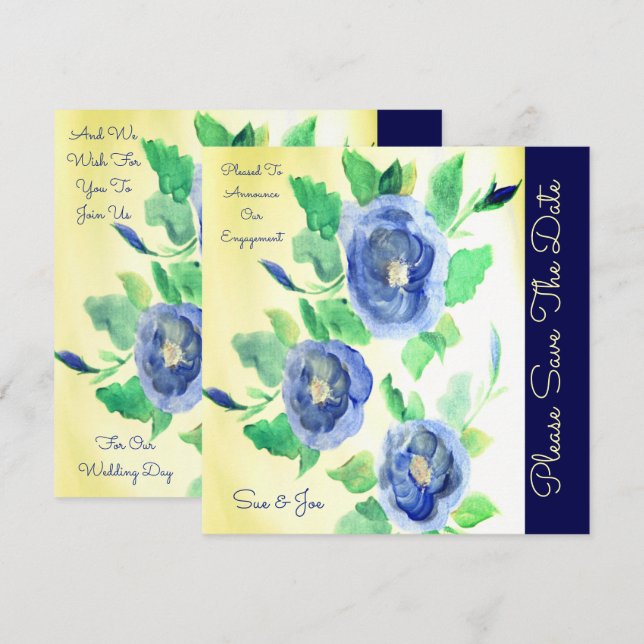 Faire-part Rose bleu Artsy (Devant / Derrière)