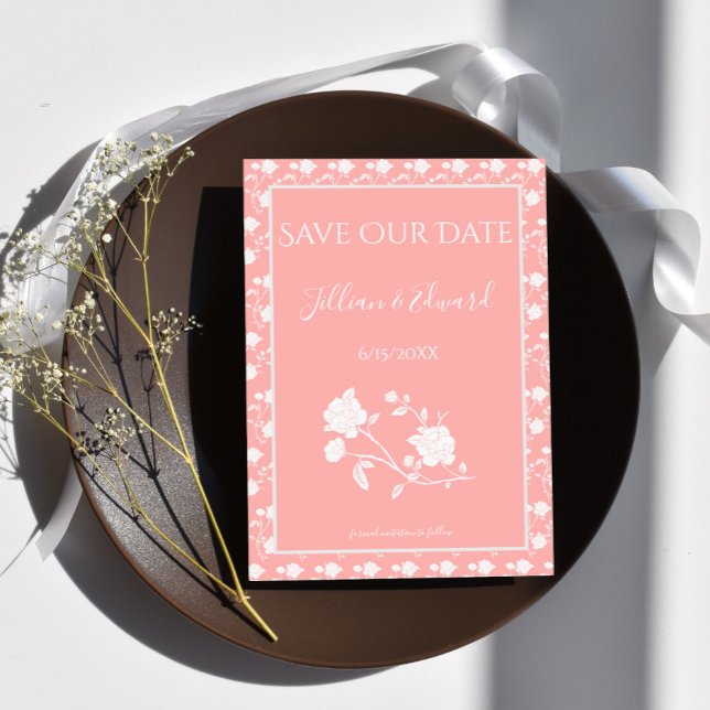 Faire-part Rose De Corail Enregistrer La Date Annonce (Coral Rose Save the Date)