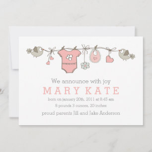 Faire-part rose élégant vêtements pour fille