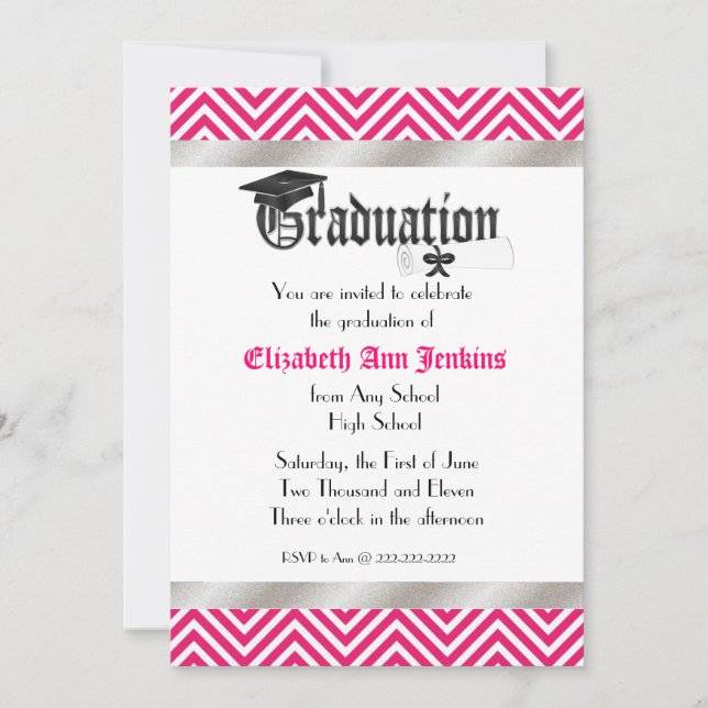 Faire-part rose et blanc d'obtention du diplôme de (Devant)