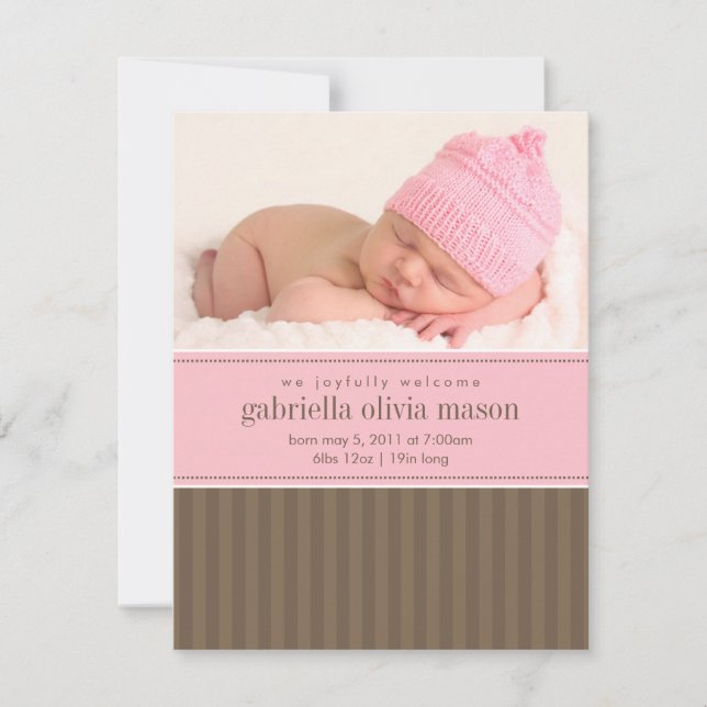 Faire-part Rose et Brown | Rayures (Devant)