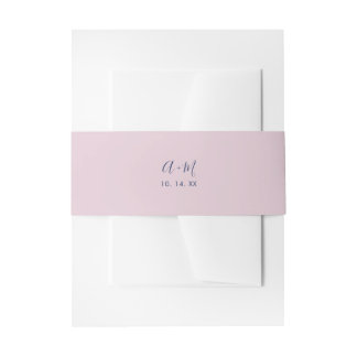 Faire-part Rose et marine | Simple monogramme bandeau de mari