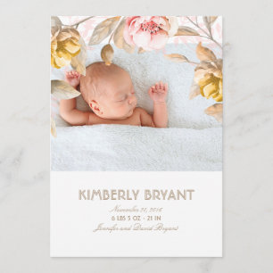 Faire-part Rose et naissance douce de bébé d'aquarelle