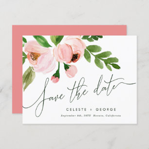 Faire-part Rose floral clair élégant enregistrer la date