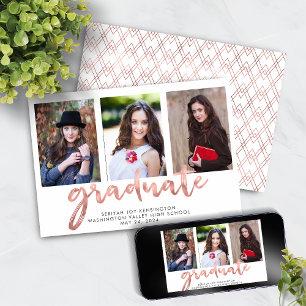 Faire-part Rose géométrique Gold - photo de graduation manusc