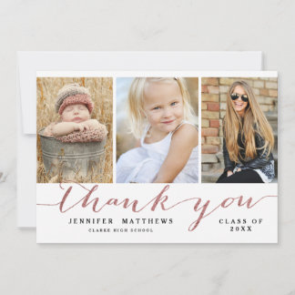 Faire-part Rose Gold Chic Script Photo Graduation Merci