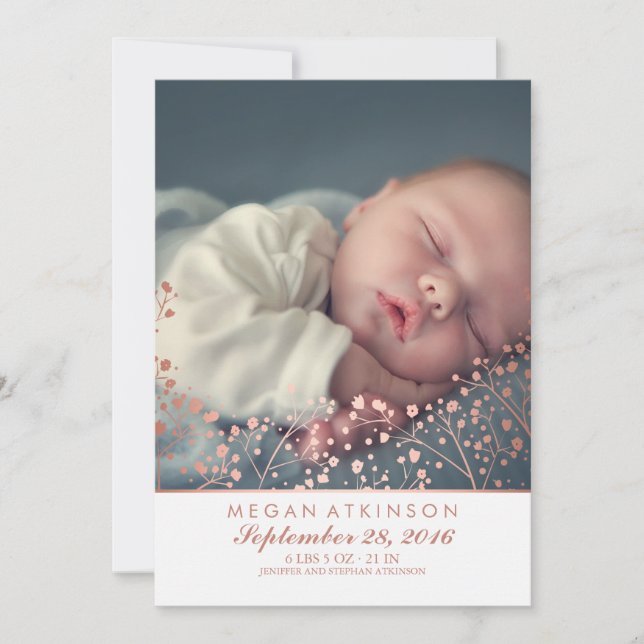 Faire-part Rose Gold Effect Bébé haleine Photo naissance (Devant)